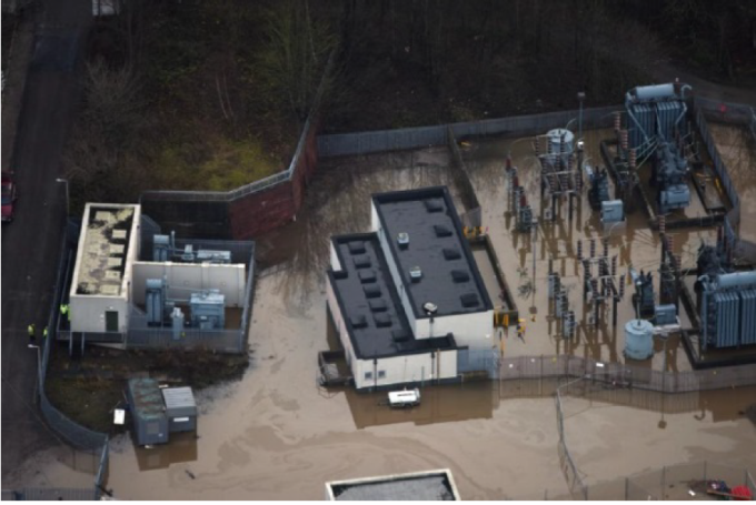 Lancaster's power station after December 2015 floods; left Lancaster without power and closed Lancaster University.